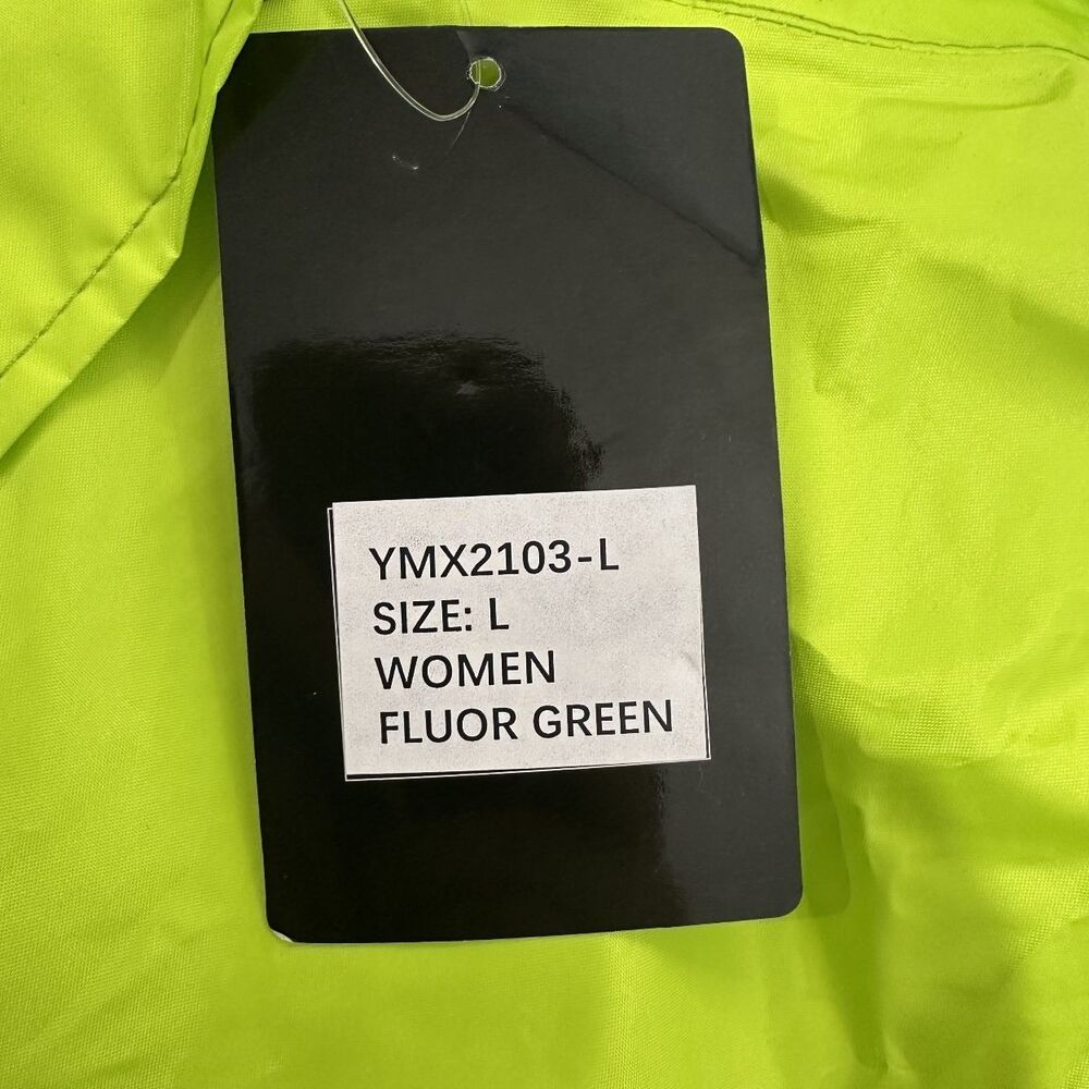 Axesquin Women's Hooded Raincoat Fluor Green Belted Waist, Size Large - Picture 7 of 7